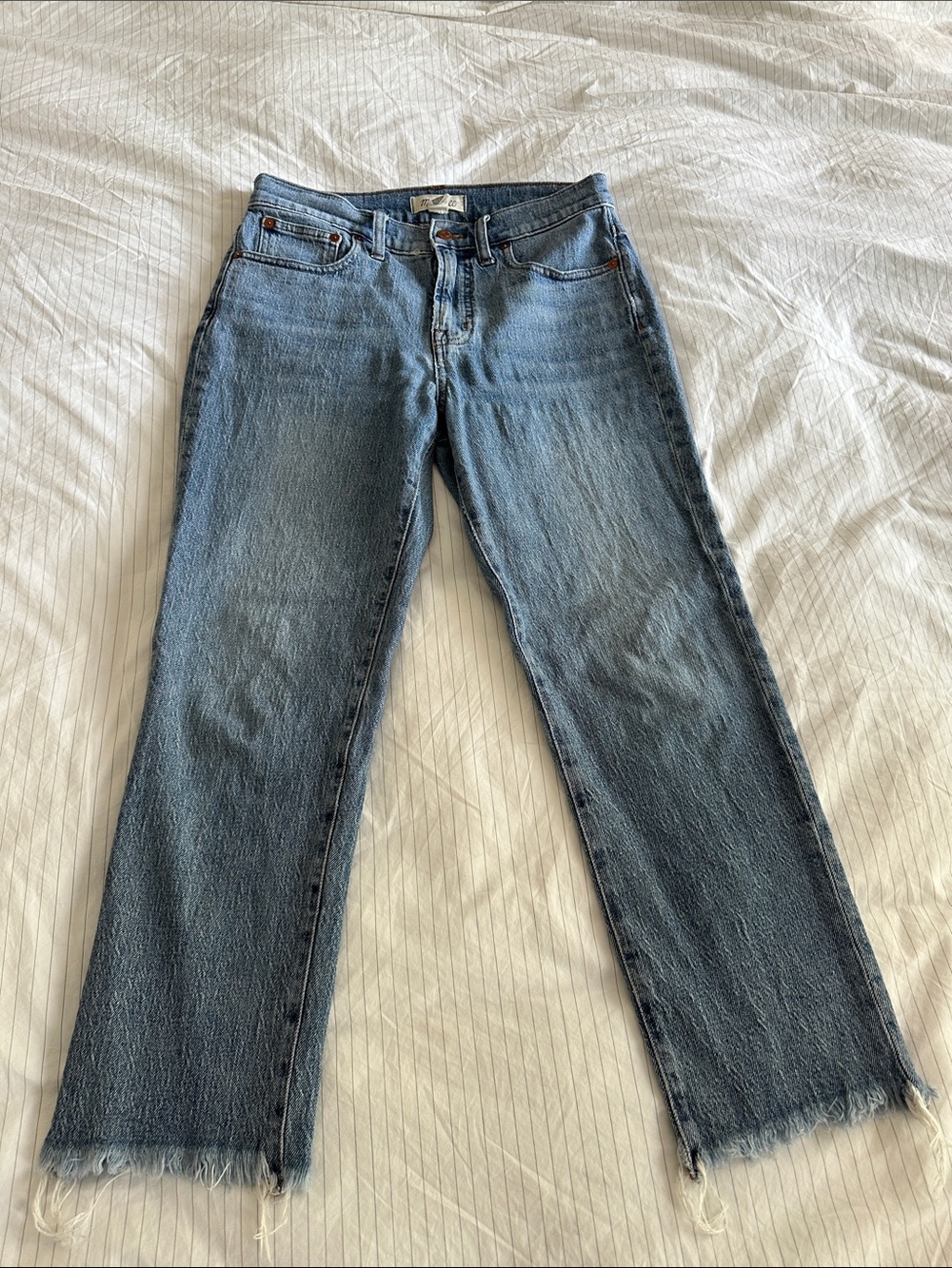 Madewell Light Blue Cropped Straight-Leg Raw Hem Jeans